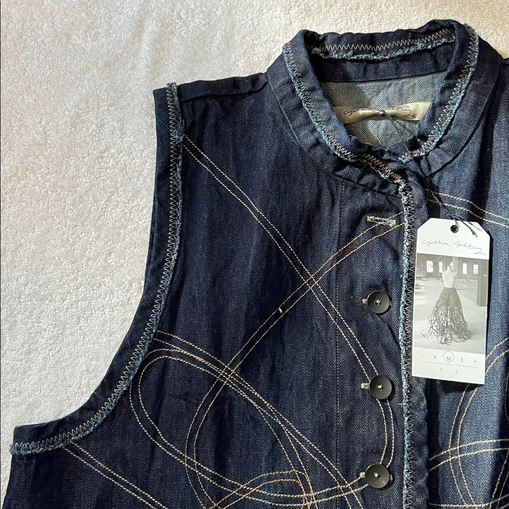 Cynthia Ashby Long Dark Blue Denim Vest, Women’s Size M (12-14) - Picture 8 of 12